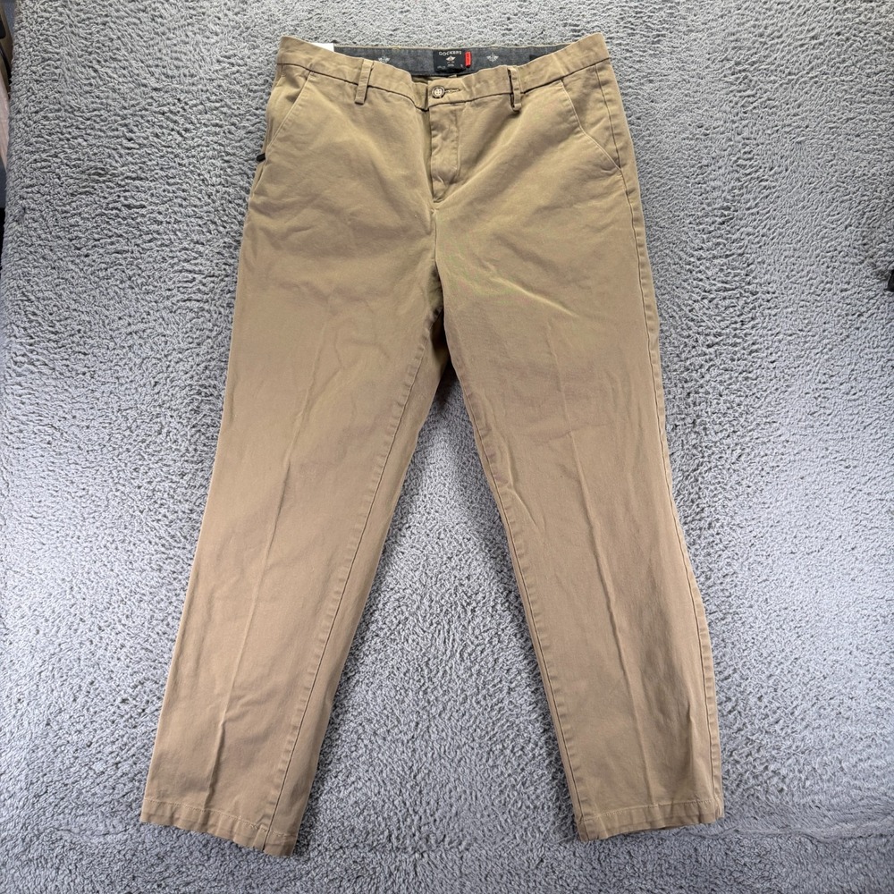Dockers Smart 360 Flex Pant Men's 36x32 Beige Cotton Khakis Straight Leg Stretch